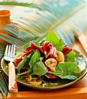 Mixed leaf salad with mushrooms and nuts