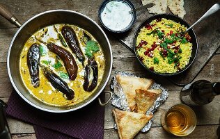 Aubergine curry with rice