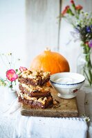 Chocolate brownies with pumpkin and pecan crumbles