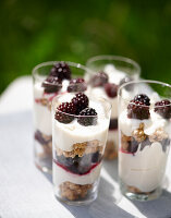 Joghurt mit Brombeeren und Granola im Glas