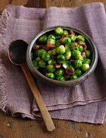 Fried Brussels sprouts with caramelised chestnuts
