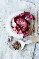 Beetroot, goats cream cheese and pomegranate molasses hummus