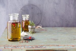 Homemade aromatic oil with red chillis