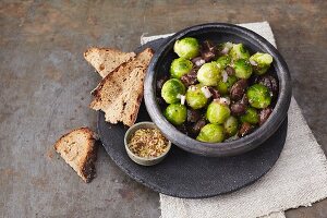 Autumnal brussels sprouts salad with bay bolete mushrooms with a honey mustard dressing