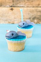 Cupcakes decorated with whales