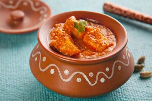 Shahi paneer (cream cheese in a creamy tomato sauce, India)