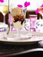 An ice cream sundae with whipped cream, espresso, Amaretti and hazelnut ice cream