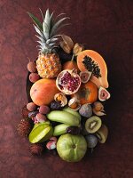An arrangement of various exotic fruits