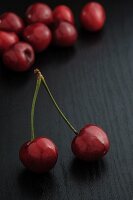 Cherries on a black table