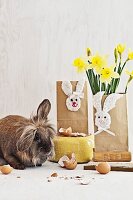 Hand-crafted Easter gift bags with fabric bunny motifs