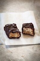 A homemade chocolate bar with coconut