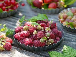 Freshly picked raspberries in flan tin