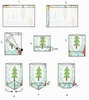 Gezeichnete Bastelanleitung für gefaltete Papiertüten als Adventskalender