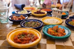 Various Arab dishes in a restaurant