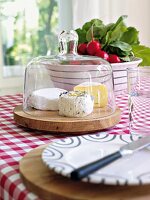 A table laid for supper with cheese and radishes