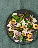 Mushroom carpaccio with spinach and puy lentils