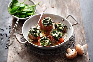 Oven roasted mushrooms filled with cream cheese and spinach