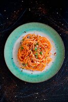 Spiral carrots with chilli flakes