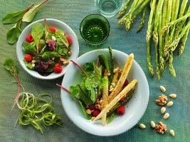 Asparagus salad with nuts and raspberry vinaigrette