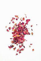 Dried rose petals seen from above