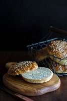 Sesame seed rolls for hamburgers, sliced