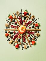 Dessert ingredients arranged in a decorative circle