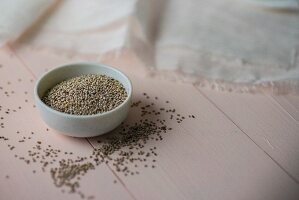 Chia seeds in a white bowl