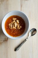 Persimmon soup with walnuts (seen from above)
