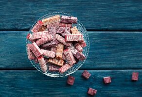 Berry paste sweets in a glass bowl