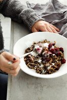 Majadra (rice with lentils, Middle East) with beetroot and onions