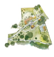 An illustration of a garden seen from above