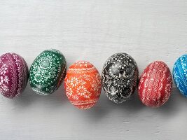 Sorbian Easter eggs on a white surface