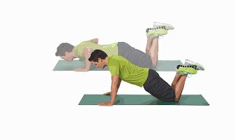 Simple push up – Step 1: weight in upper legs – Step 2: raise upper body