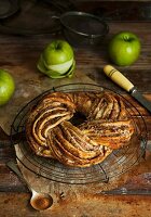 Apple cinnamon wreath on a wire rack