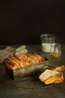Cinnamon sugar bread in a loaf tin