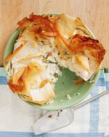 Filo pastry pie with cheese and bacon