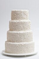 An elegant white wedding cake