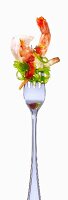 A prawn, fish and algae salad as a fork canapé