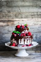 Chiffon cake with chocolate and vanilla layers, mascarpone cream and berries