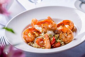 Risotto with prawns and cherry tomatoes