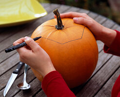 Halloween-Kürbis (1/7). Cucurbita (Kürbis) - Deckel aufzeichnen