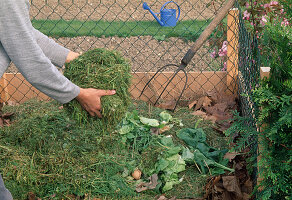 Grass cuttings spread on the compost