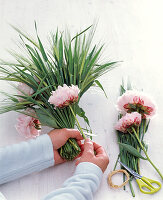 Barley and peonies stems as a standing bouquet