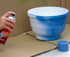 Planting blue sprayed hanging basket pot