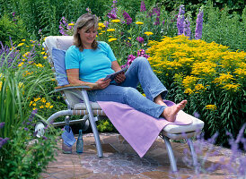 Blue-yellow bed with Solidago (goldenrod), Achillea (yarrow)