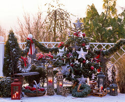 Christmas balcony with burning candles