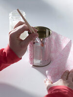 Tin can with pink napkin technique