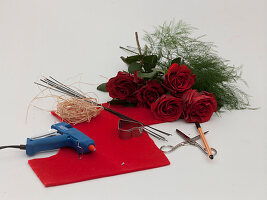 Rose bouquet with red felt hearts