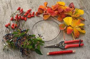 Wreath made from strawberry leaves and rose hips (1/3)