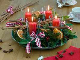 Christmas wreath with cinnamon sticks and orange slices